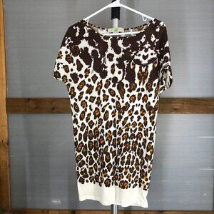 Stella McCartney Leopard Print Cream Brown Orange‎ Scoopneck Tunic Top Sz S/M
